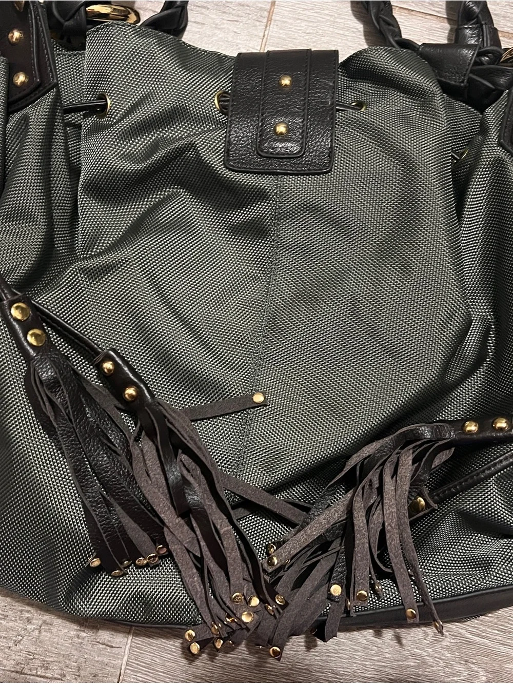 JEAN-PIERRE KLIFA for Anteprima-Nueve Green Nylon Tassel Lined Shoulder Bag